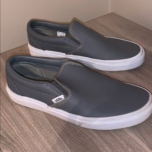 Gray Vans slip on sneakers